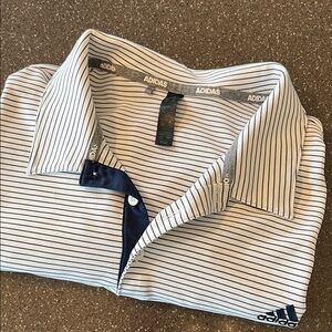 adidas Men’s White Polo with Navy Pinstripes